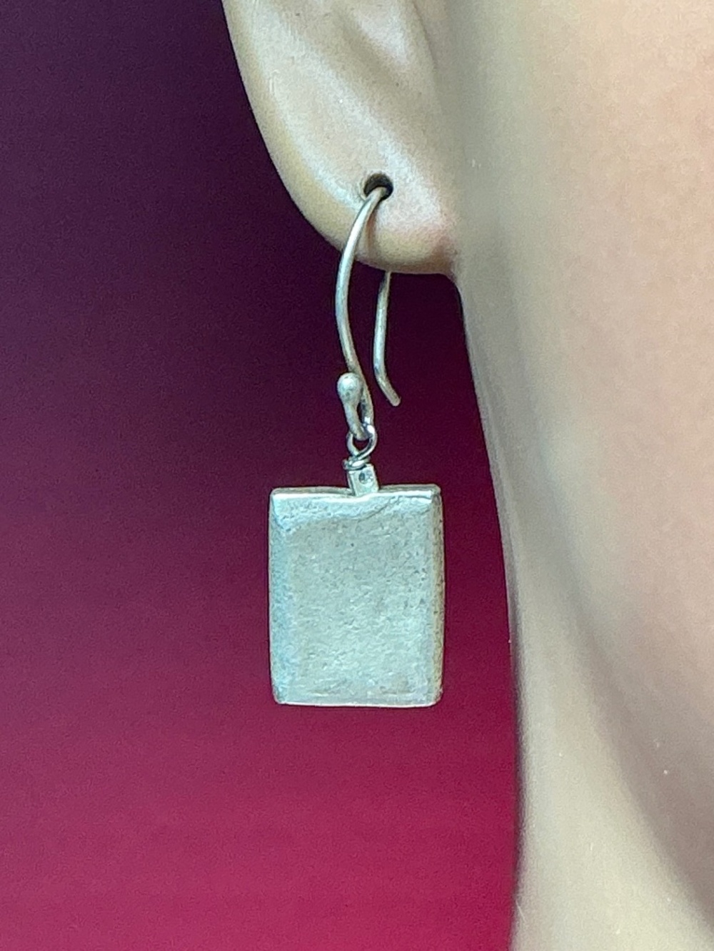 Solid Sterling Silver Rectangle Shape Dangle Earrings. 1.25 inches long